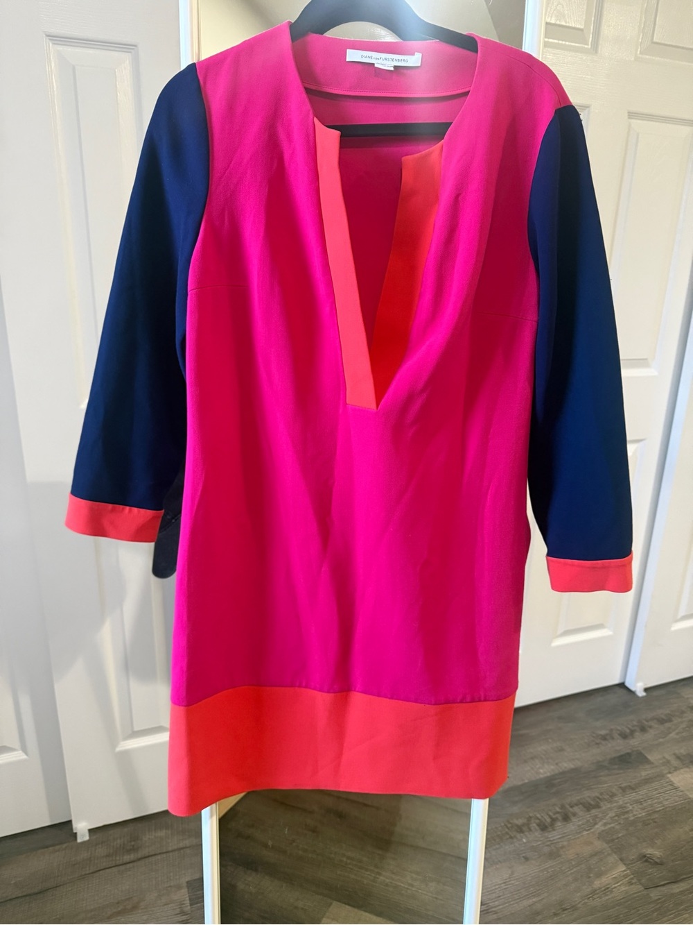 Diane Von Furstenberg Millie Stretch Crepe colorblocked mini dress